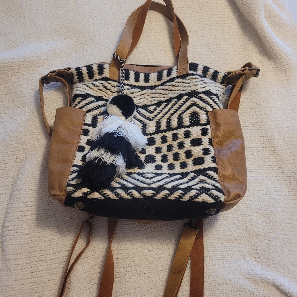 Stylish Tan And Black Patterned Backpack - image 1